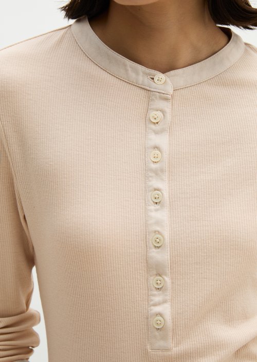 Ribbed Henley longsleeve slim — Natural