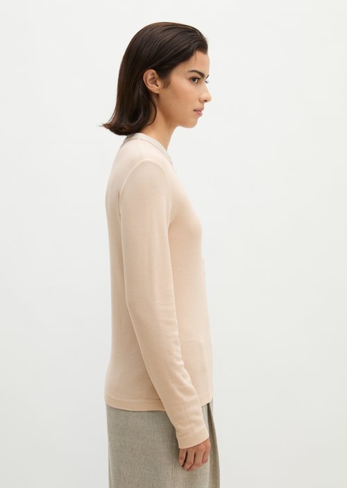 Ribbed Henley longsleeve slim — Natural