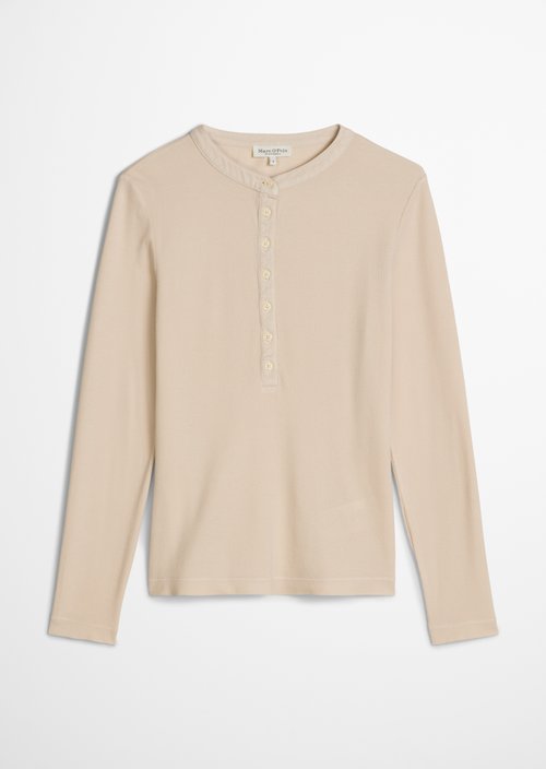 Ribbed Henley longsleeve slim — Natural