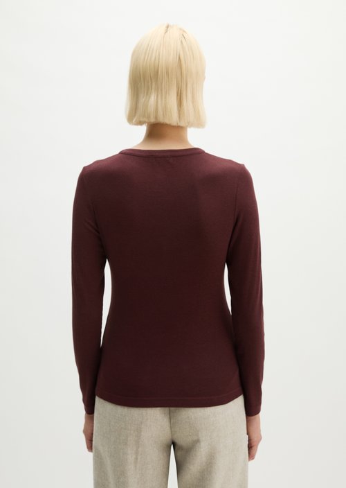 Ribbed Henley longsleeve slim — Black Cherry