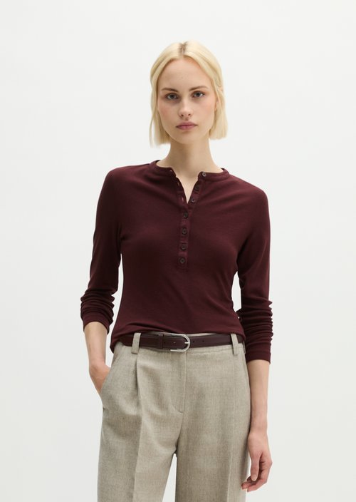 Ribbed Henley longsleeve slim — Black Cherry