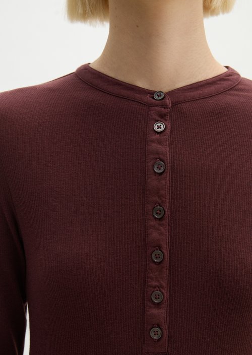 Ribbed Henley longsleeve slim — Black Cherry