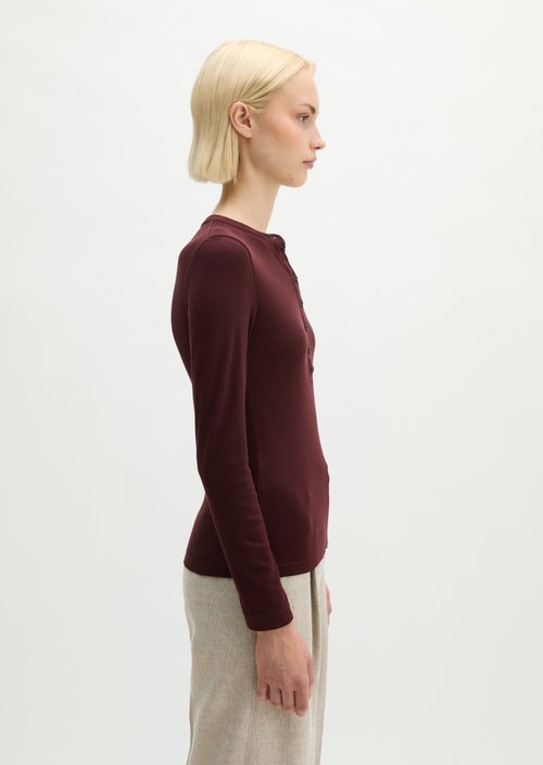 Ribbed Henley longsleeve slim — Black Cherry