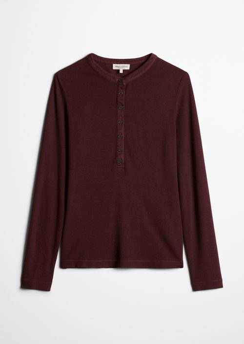 Ribbed Henley longsleeve slim — Black Cherry