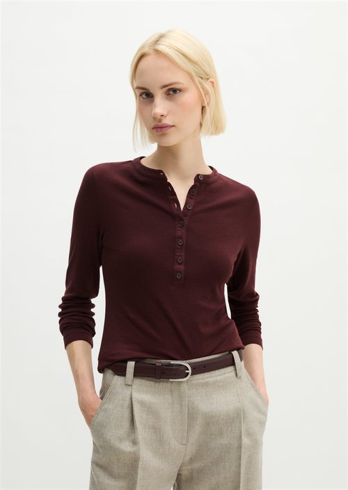 Ribbed Henley longsleeve slim — Black Cherry