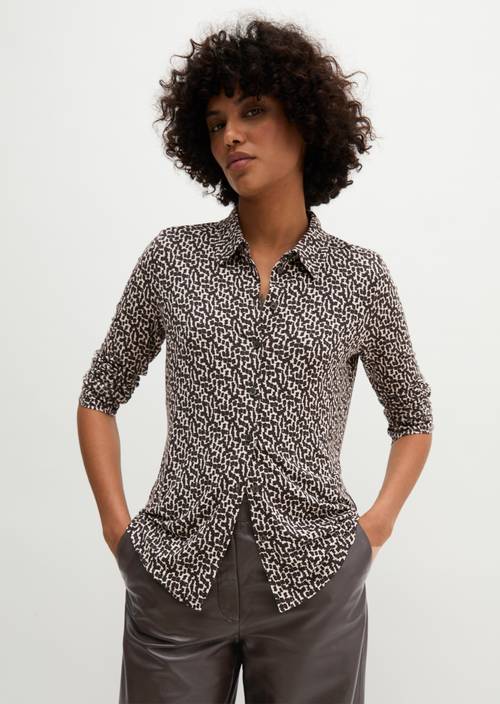 Print-Jerseybluse regular Offwhite in Frontalansicht