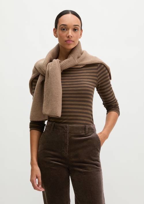 Regular striped longsleeve Dark Brown in front view