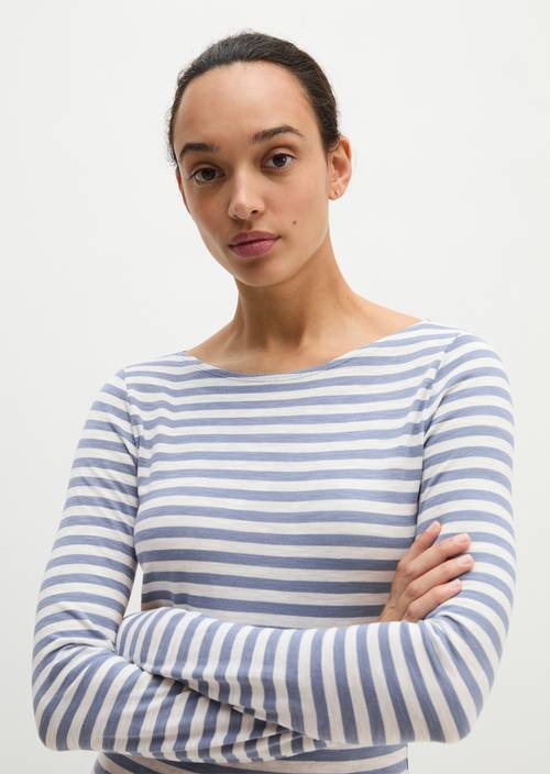 Regular gestreepte longsleeve Medium Blue en vue de face