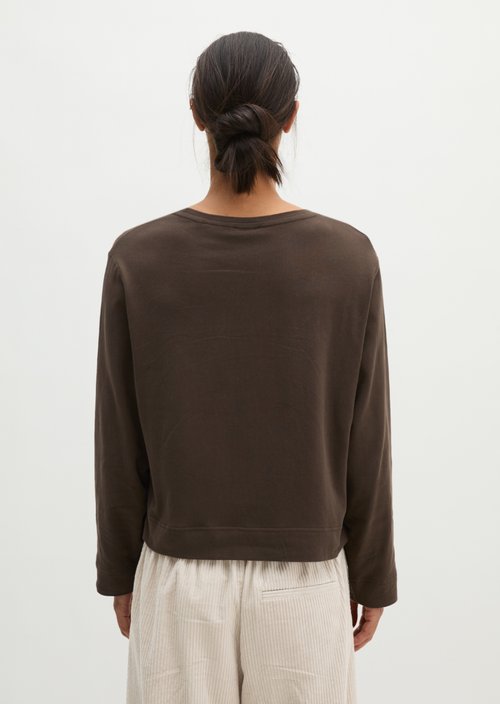 Oversized Cropped Long-Sleeve Top — Burnt Coffee
