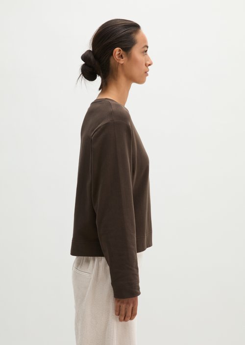 Oversized Cropped Long-Sleeve Top — Burnt Coffee