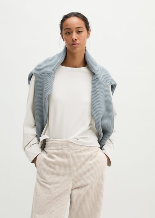 Oversized Cropped Long-Sleeve Top — Frosty Blue