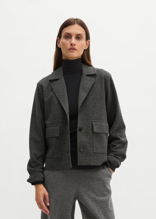 Cropped tweed jersey blazer — Dark Grey