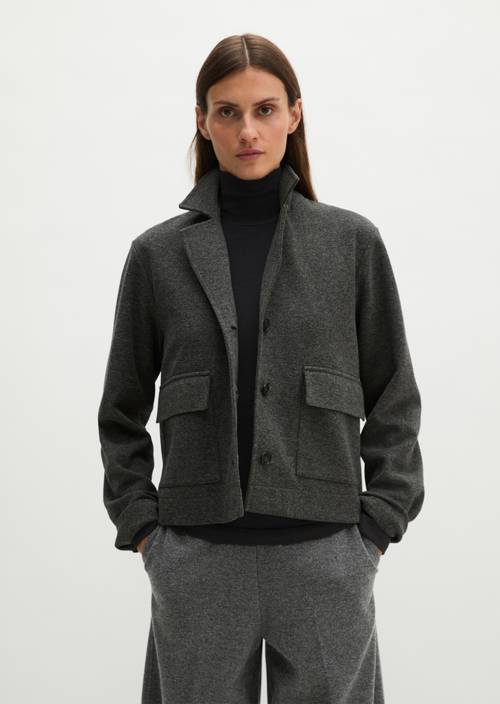 Cropped tweed jersey blazer Dark Grey in front view