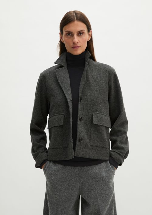 Cropped tweed jersey blazer — Dark Grey