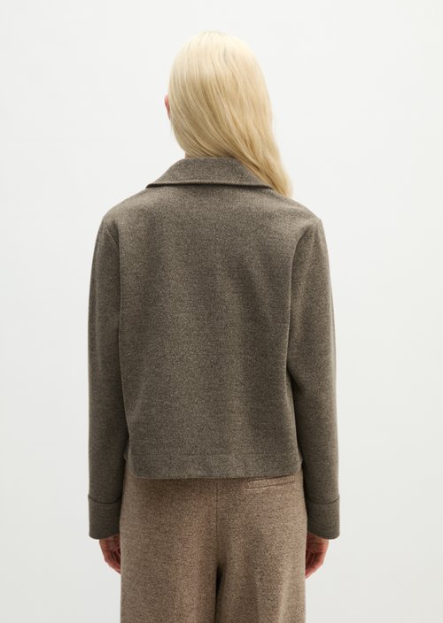 Cropped tweed jersey blazer — Dark Brown