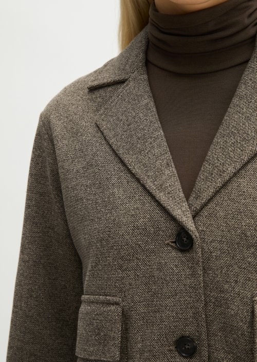 Cropped tweed jersey blazer — Dark Brown