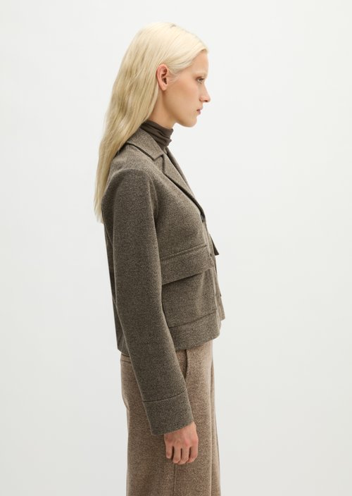 Cropped tweed jersey blazer — Dark Brown
