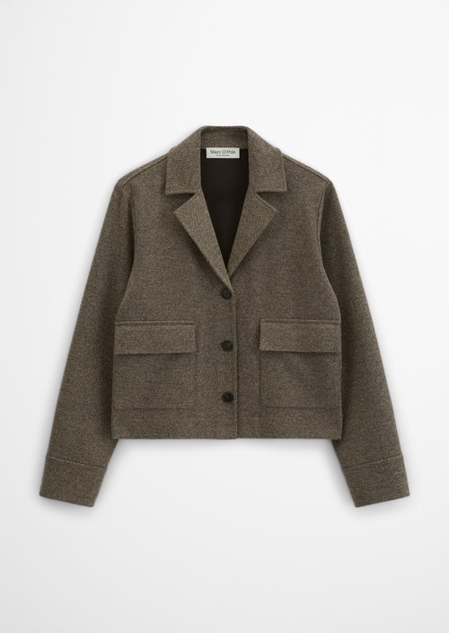 Cropped tweed jersey blazer — Dark Brown