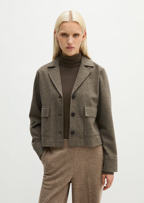 Cropped tweed jersey blazer — Dark Brown