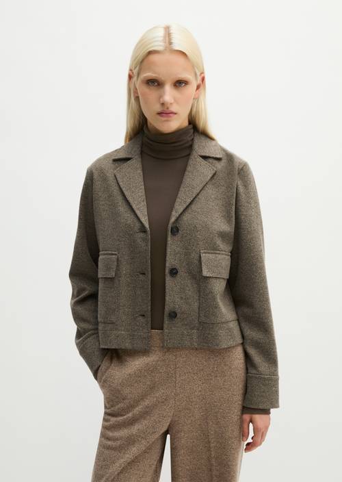 Tweed-Jerseyblazer cropped Dark Brown in Frontalansicht
