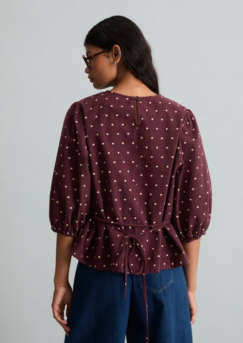 Seersucker Blouse, Regular Fit — Dark Red