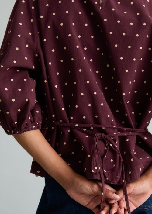Seersucker Blouse, Regular Fit — Dark Red