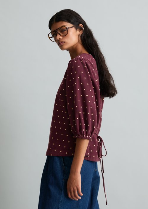 Seersucker Blouse, Regular Fit — Dark Red