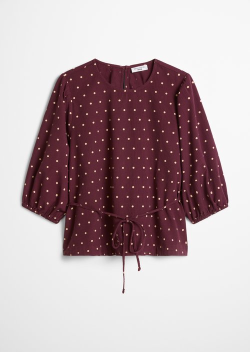 Seersucker Blouse, Regular Fit — Dark Red