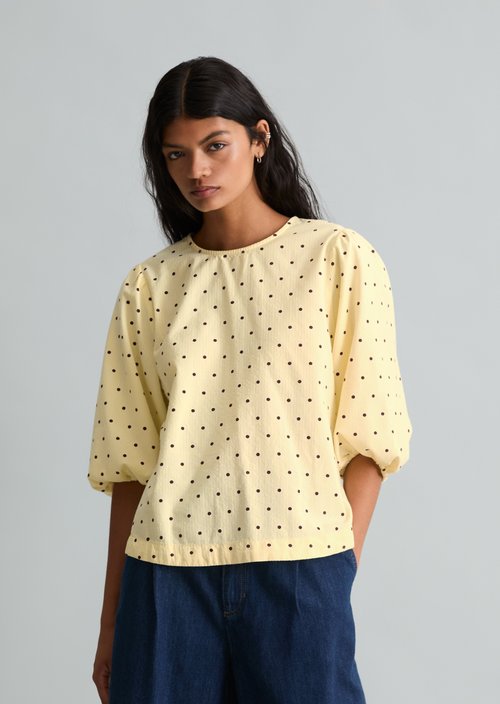 Seersucker Blouse, Regular Fit — Light Yellow