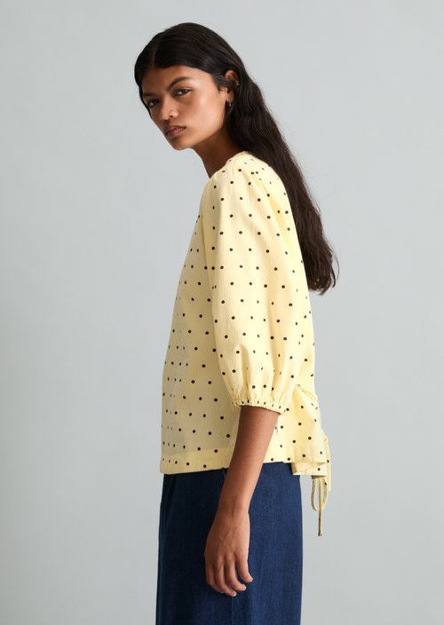 Seersucker Blouse, Regular Fit — Light Yellow
