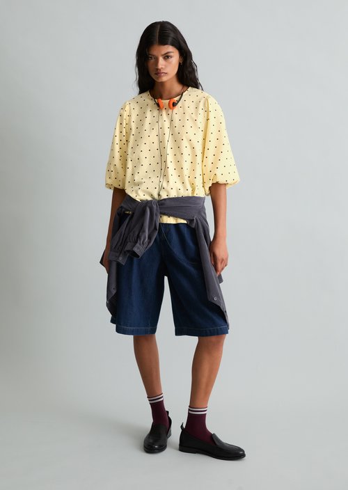Seersucker Blouse, Regular Fit — Light Yellow