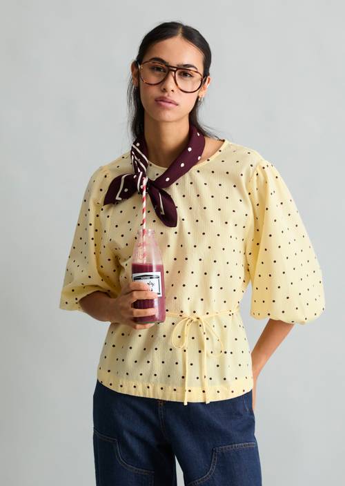 Chemisier en seersucker, coupe classique Light Yellow en vue de face