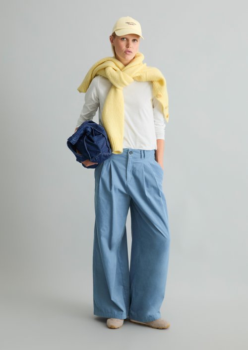Wide-Leg Pleated Corduroy Pants — Fall Sky