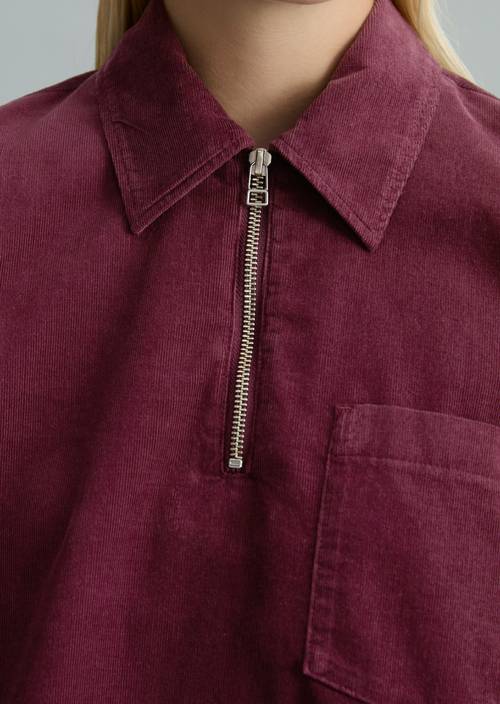 Cropped Short-Sleeve Fine-Cord Blouse Mahagony Jam in detail view