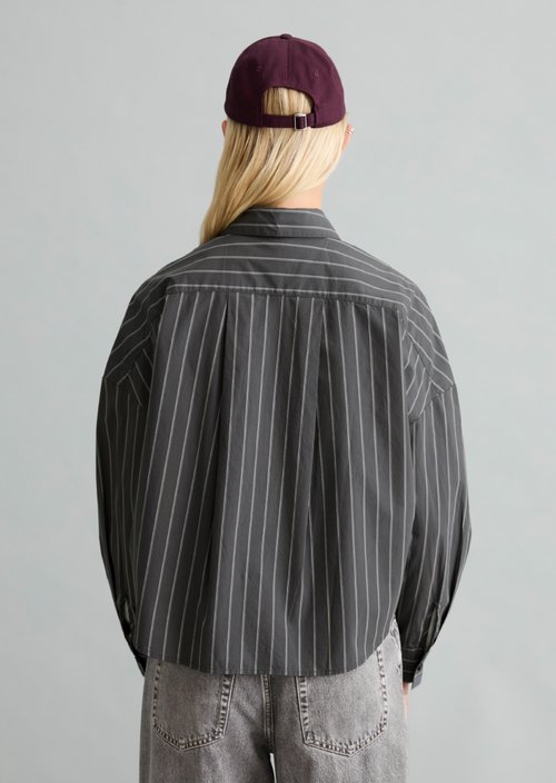 Striped Bow-Tie Blouse, Regular Fit — Dark Grey (alternate view)