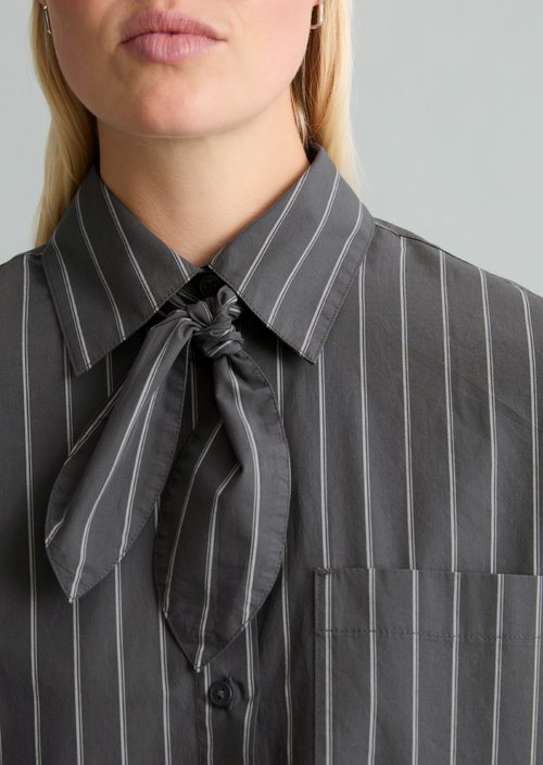 Striped Bow-Tie Blouse, Regular Fit — Dark Grey