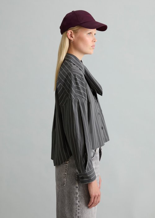 Striped Bow-Tie Blouse, Regular Fit — Dark Grey