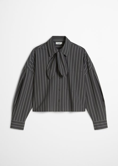 Striped Bow-Tie Blouse, Regular Fit — Dark Grey