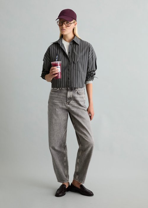 Striped Bow-Tie Blouse, Regular Fit — Dark Grey