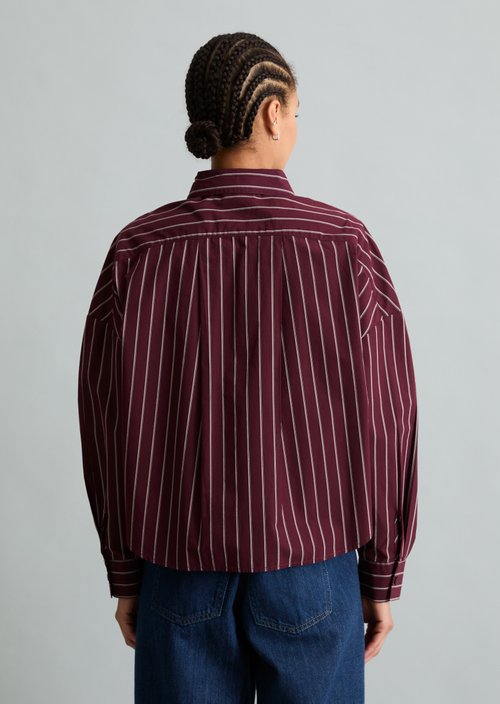 Striped Bow-Tie Blouse, Regular Fit — Dark Red (alternate view)