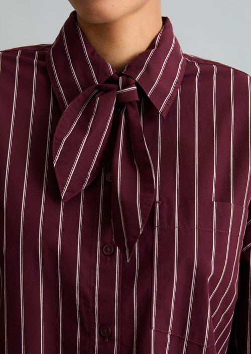 Striped Bow-Tie Blouse, Regular Fit — Dark Red