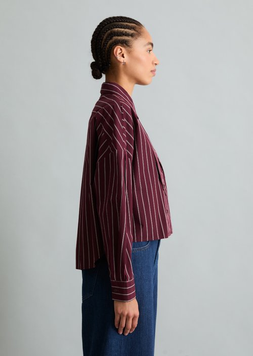 Striped Bow-Tie Blouse, Regular Fit — Dark Red