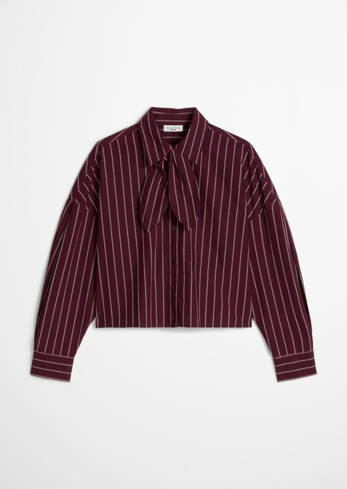 Striped Bow-Tie Blouse, Regular Fit — Dark Red