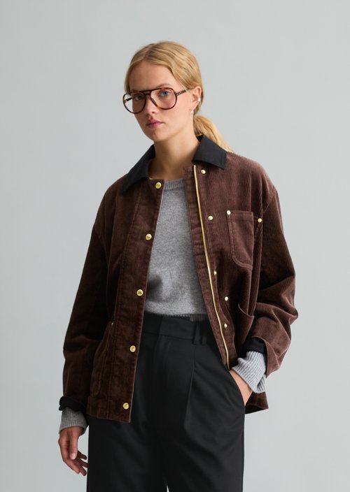 Relaxed-Fit Corduroy Barn Jacket — Espresso Brown