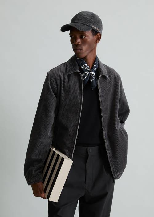 Regular-Fit Corduroy Overshirt Light Graphite in front view