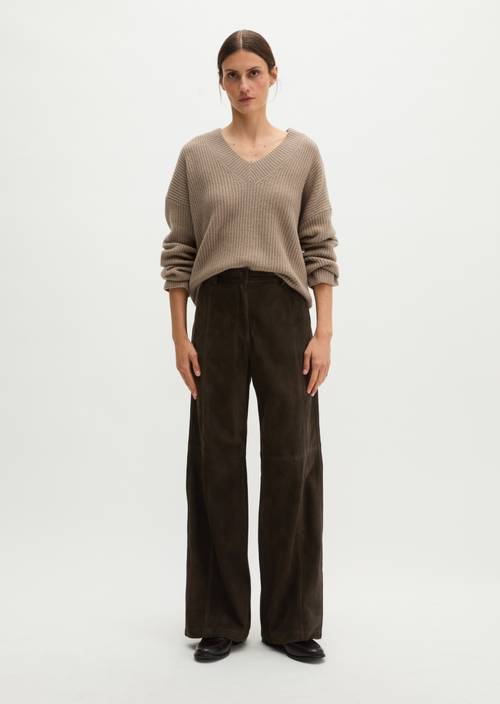 Pantalon en cuir ample Burnt Coffee en vue de face