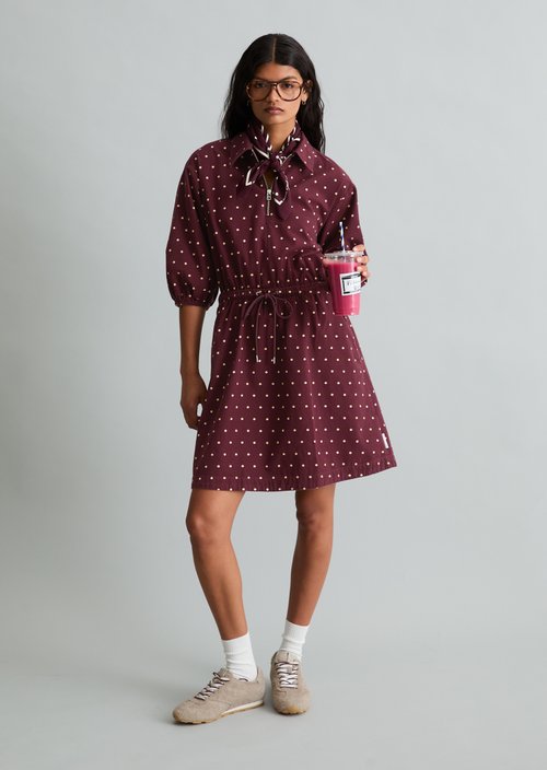 Short A-Line Seersucker Skirt — Dark Red
