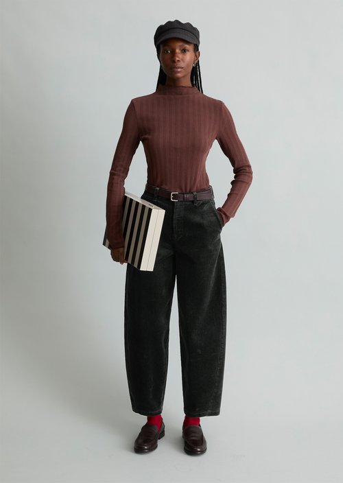 Airin Barrel-Leg Cord Pants — Black