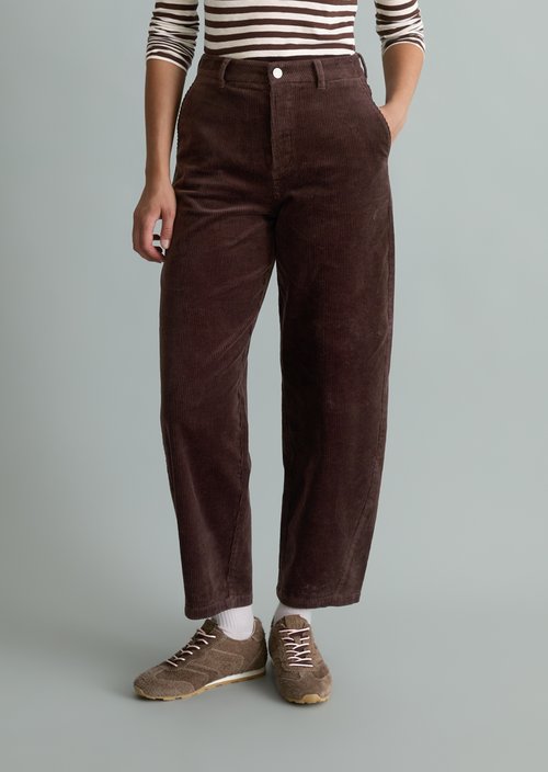 Airin Barrel-Leg Cord Pants — Espresso Brown