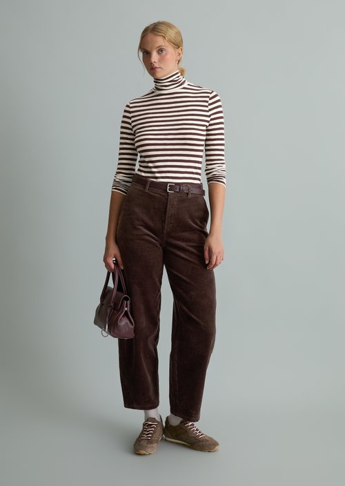 Airin Barrel-Leg Cord Pants — Espresso Brown